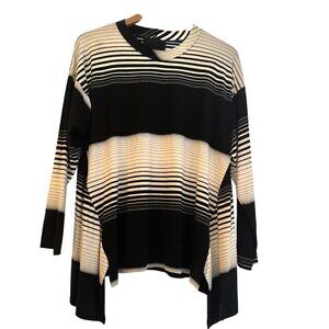 Blanque Black/White High Side Round Neck LS Tunic Blouse Made In USA, Size OS